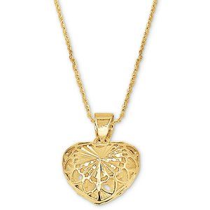 18K Gold Filled Filigree Heart Pendant Necklace